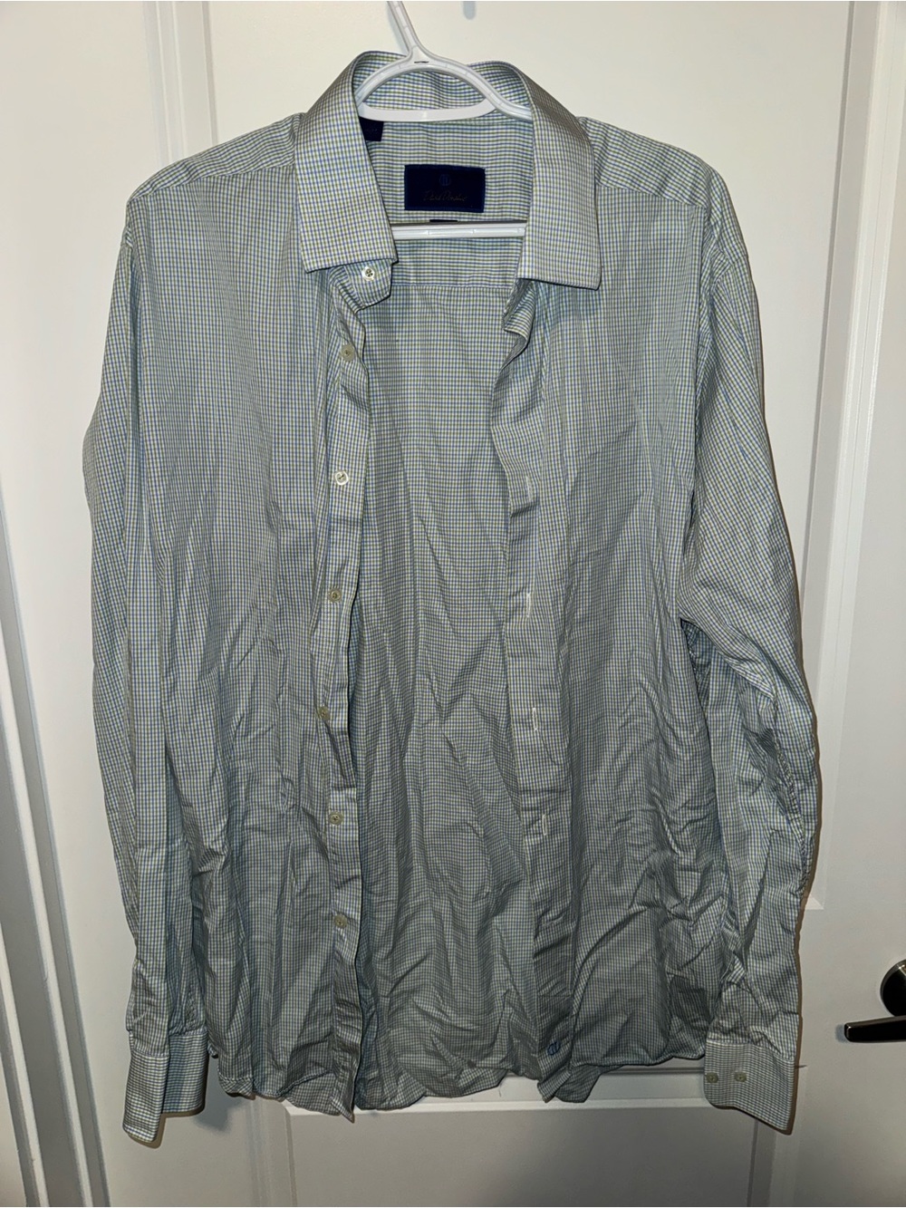 David Donahue Men's Blue and White Micro-Check Dress Shirt